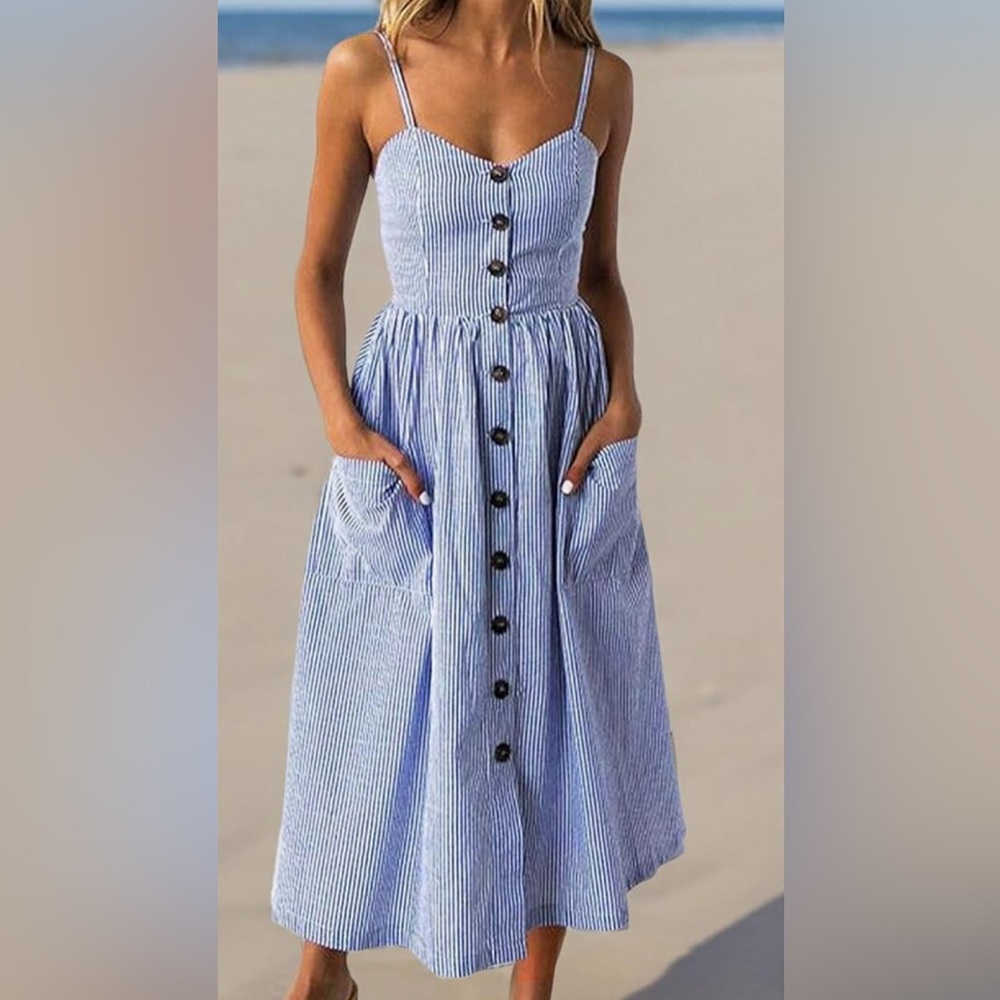 Striped Blue Button-Down Dress